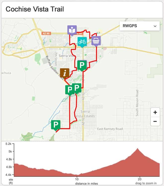 Cochise Vista Trail Bicycle Road Ride Map