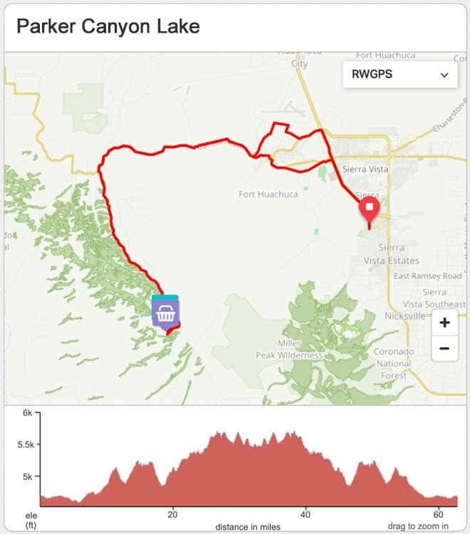 Parker Canyon Lake Bicycle Ride Map